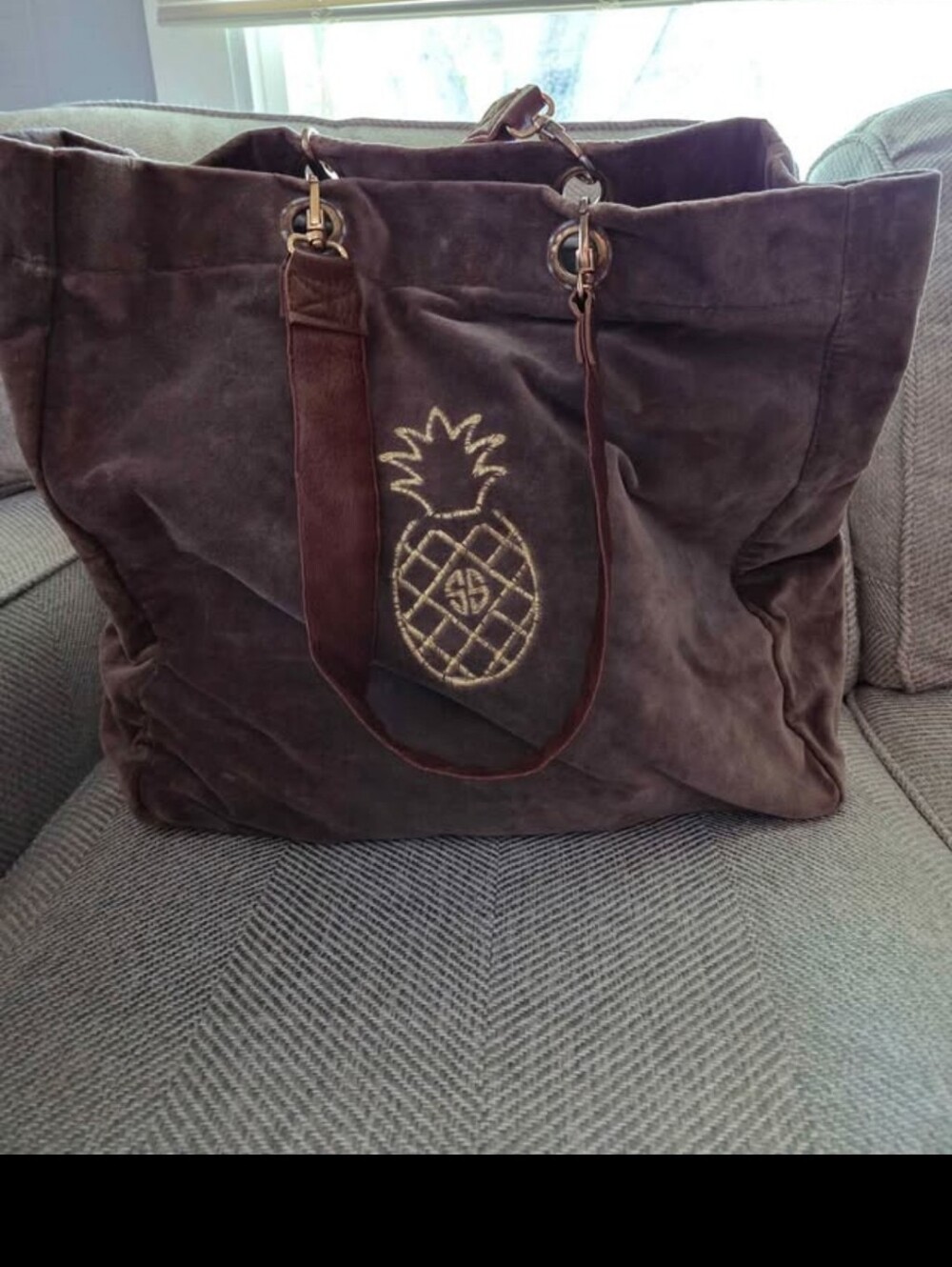 Simply Southen Velvey Pineapple Tote Bag - Brown